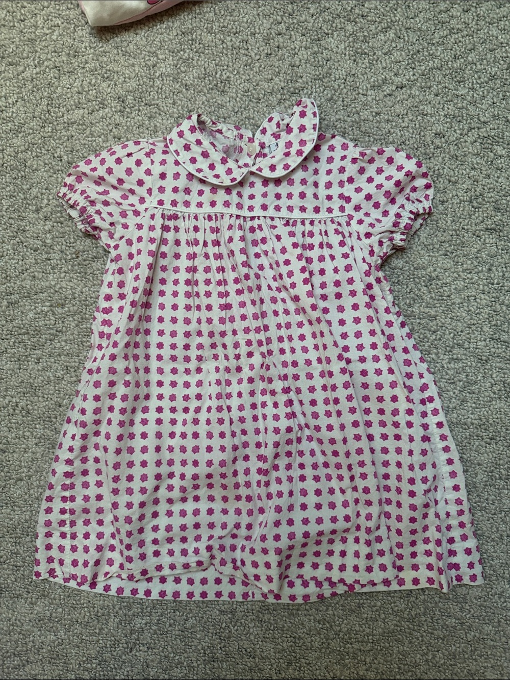 Girls' Pink Floral Cotton Dress with Peter Pan Collar - Classic Casual